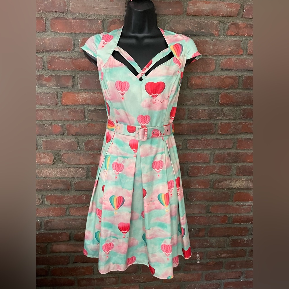 Voodoo Vixen new hot air balloon heart retro vintage style fit and flare dress